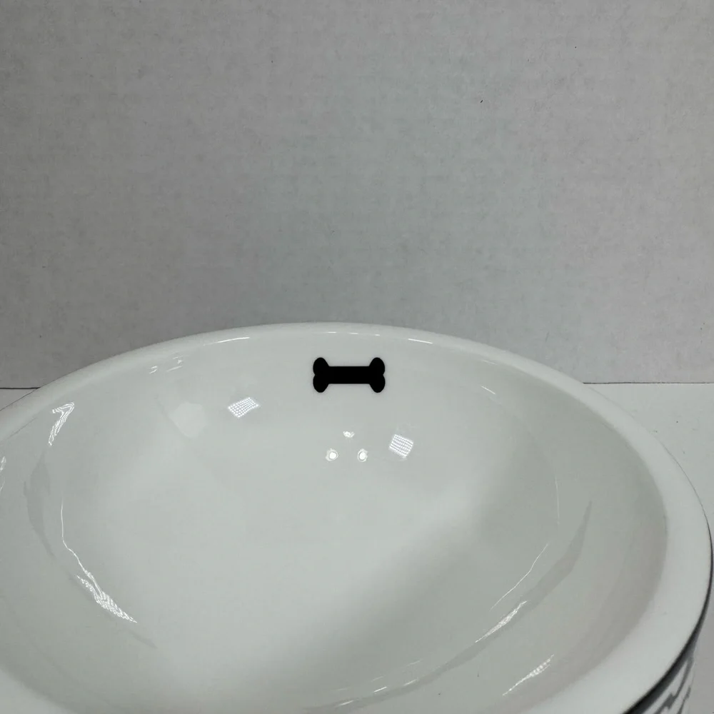 Halcyon Days Fine Bone China Bone Trellis Black & White Pet Bowl‎